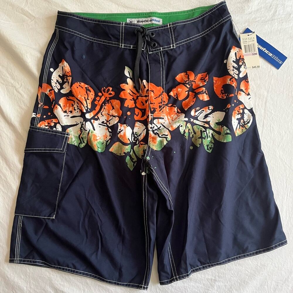 Nautica Swim Trunks Blue Board Shorts Size 32 Medium NWT